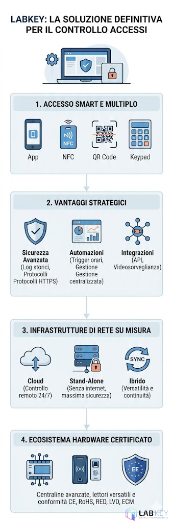 Infografica riassuntiva sulla gestione controllo accessi aziendale smart LabKey